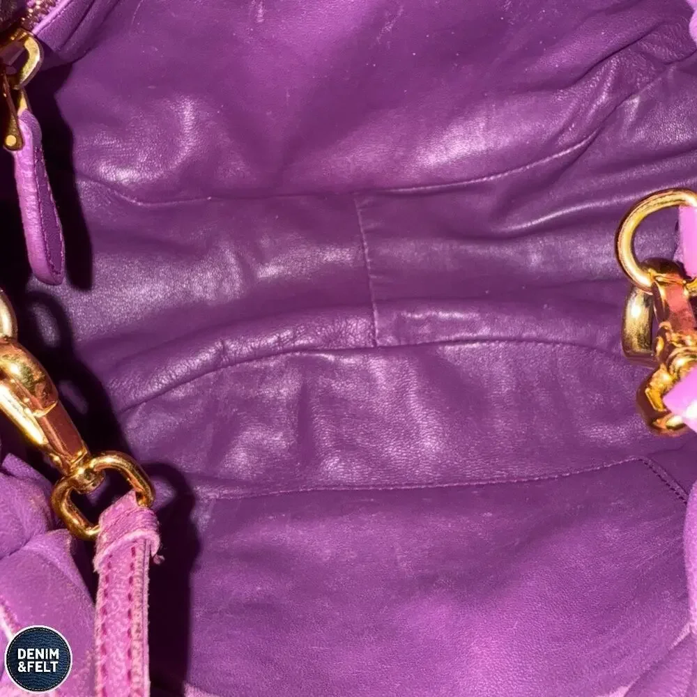 Prada Purple Leather Pleated Shoulder Bag Gold Hardware Slouchy‎ Hobo Purse Luxe